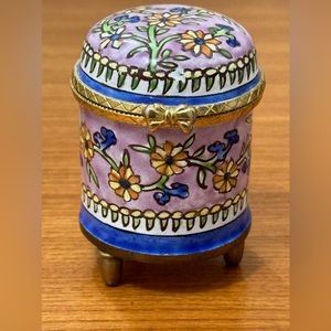 Empress Arts Metal Ceramic Hand Painted Stamp Holder or  Trinket Box